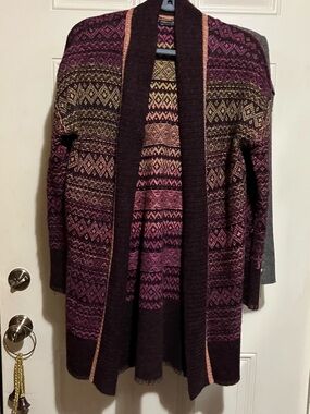 Peruvian Connection Plum Multi Silky soft  Cardigan worn once - fits like a med